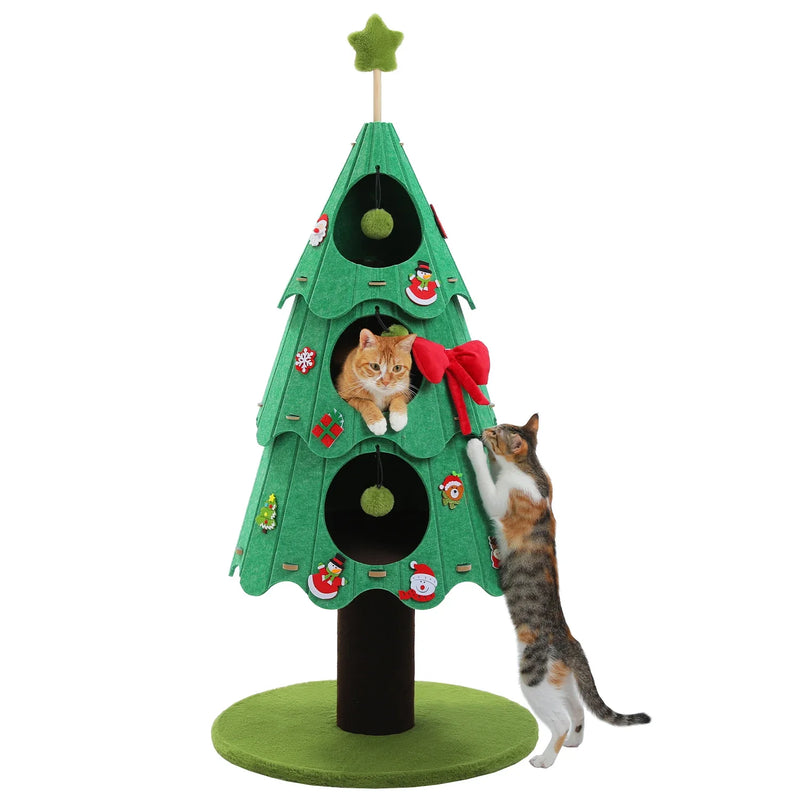 PAWZ Road Christmas Cat Tree Tower - 3 Condos Green/White 135cm