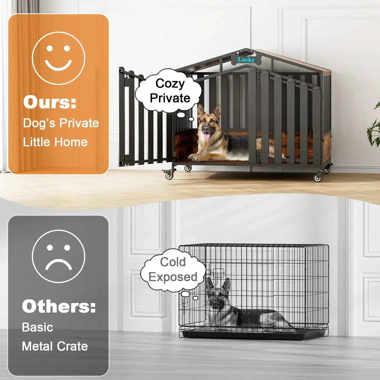 Heavy Duty Dog Crate Furniture with Wheels for Large Dogs