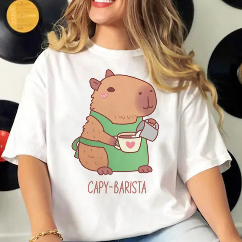 Capybara T-shirts Women Manga Graphic Tee Harajuku Top Female Japanese Manga Designer Clothing