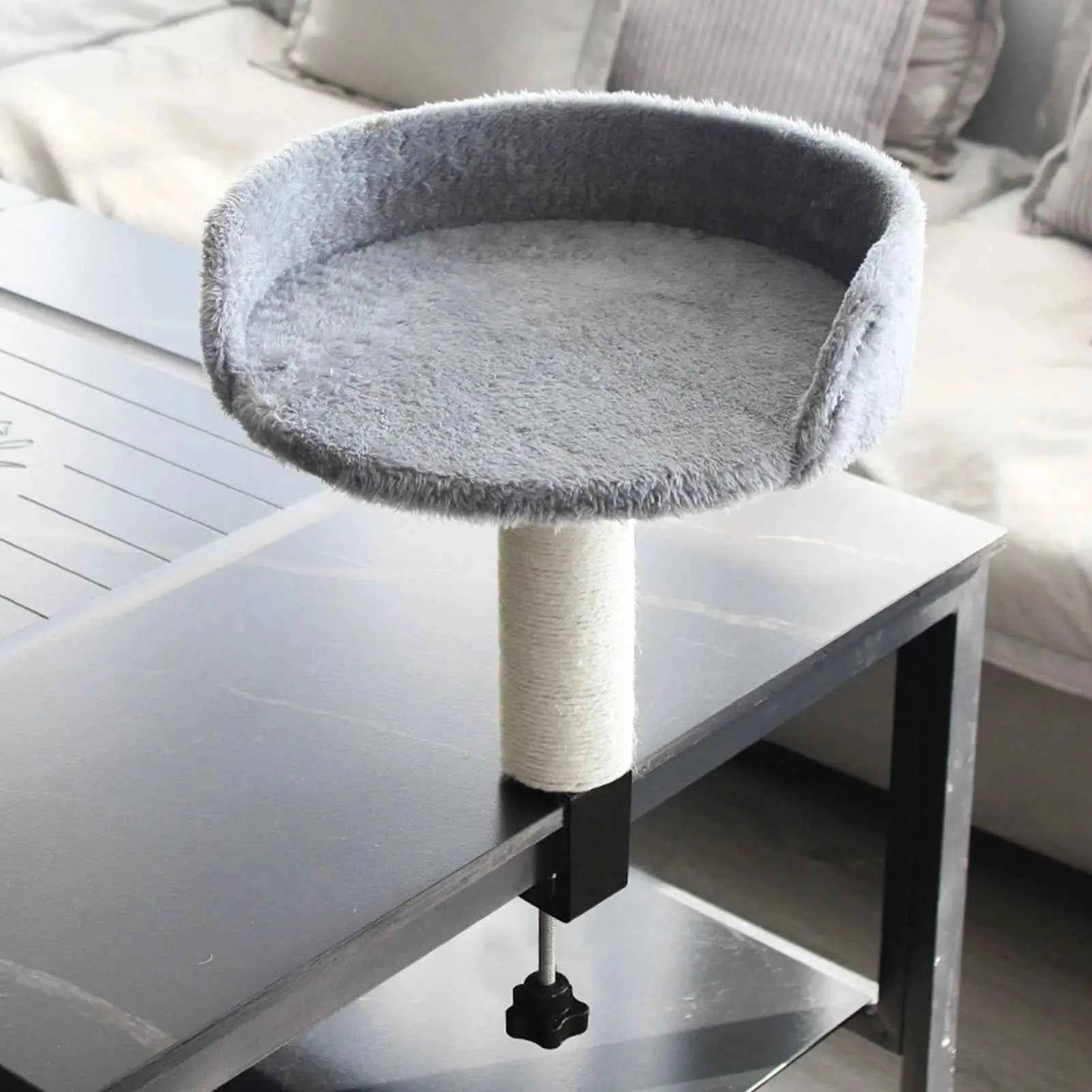 Cat Desk Perch Adjustable Desktop Floating Cat Bed Rotation Desk Clamp Kitten Bed Space-Saving Cat Hammock Perch For Table