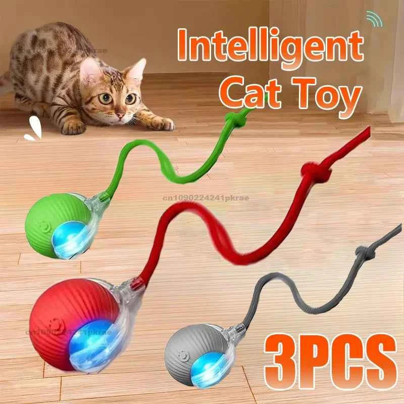 New Cat Interactive Ball Toy Automatic Rolling Ball Faux Tail Rechargeable Smart Pet Electric Toy Dog Cat Training Imitate Mouse