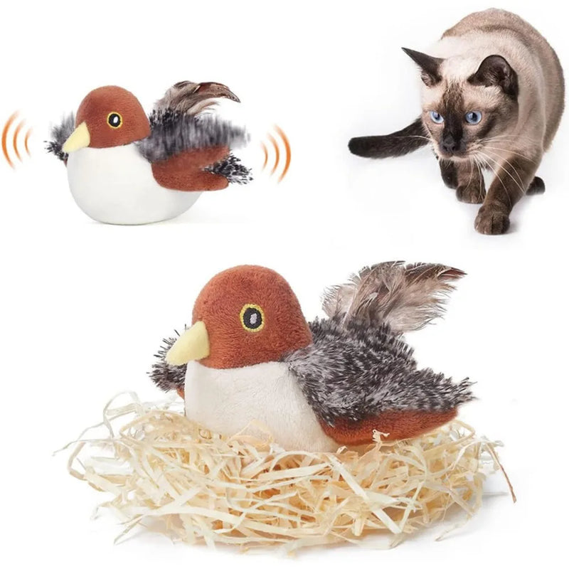 Rechargeable Flapping Bird Sparrow Cat Toy USB Vivid Chirping Interactive Flying Bird Cat Toys Touch-Activated Hangable