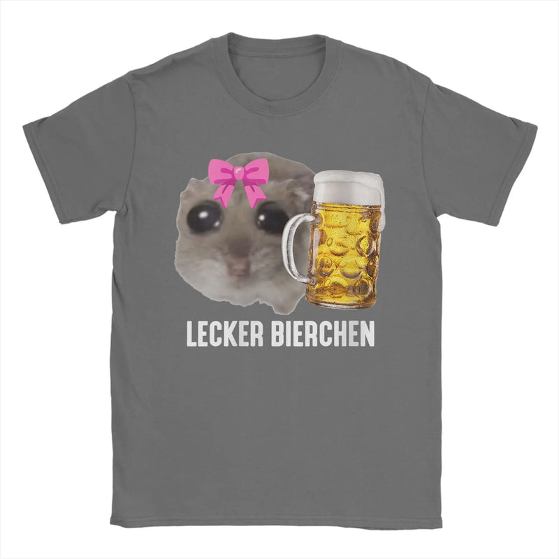 Delicious Beers Sad Hamster Meme Men's T Shirt Lecker Bierchen Vintage Tees Short Sleeve O Neck T-Shirt Cotton Adult Clothing