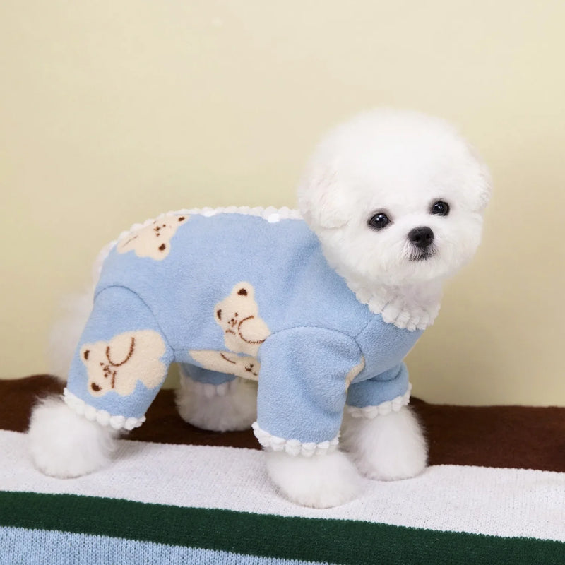 Teddy Backless Four-Legged Sweatshirt Pet Winter Warmth Pyjamas Small Dog Litter Bear Pattern Jumpsuits Clothes