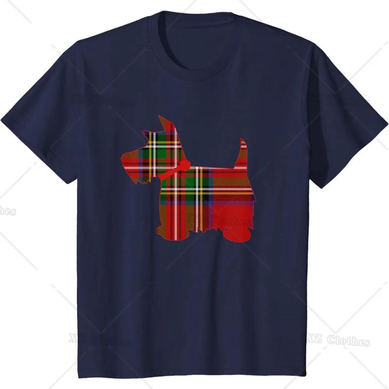 Scottie Dog Scottish Terrier Royal Stewart Tartan Red Plaid T-Shirt for Women Men