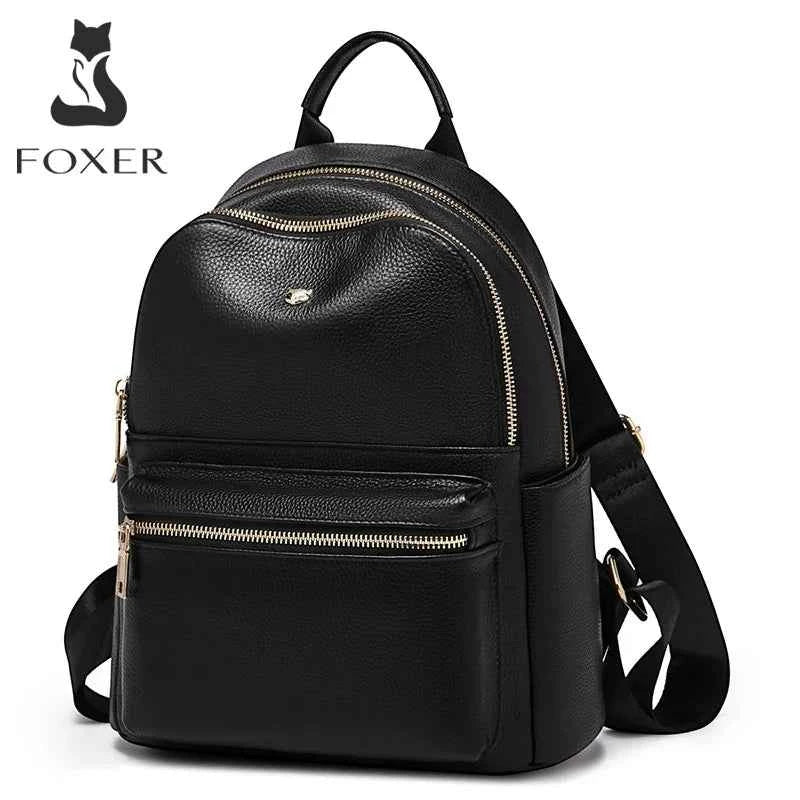 FOXER Brand Genuine Leather + Microfiber Women's Backpack Fashion Female Travel Bag Large Capacity Waterproof Backpack
