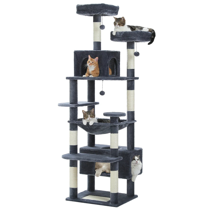 PAWZ Road Large Cat Tree Tower - 72" Multi-Level with Condo Grey
