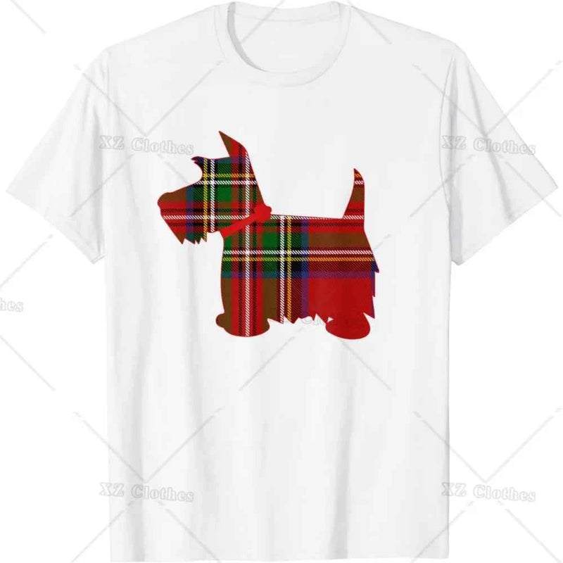 Scottie Dog Scottish Terrier Royal Stewart Tartan Red Plaid T-Shirt for Women Men