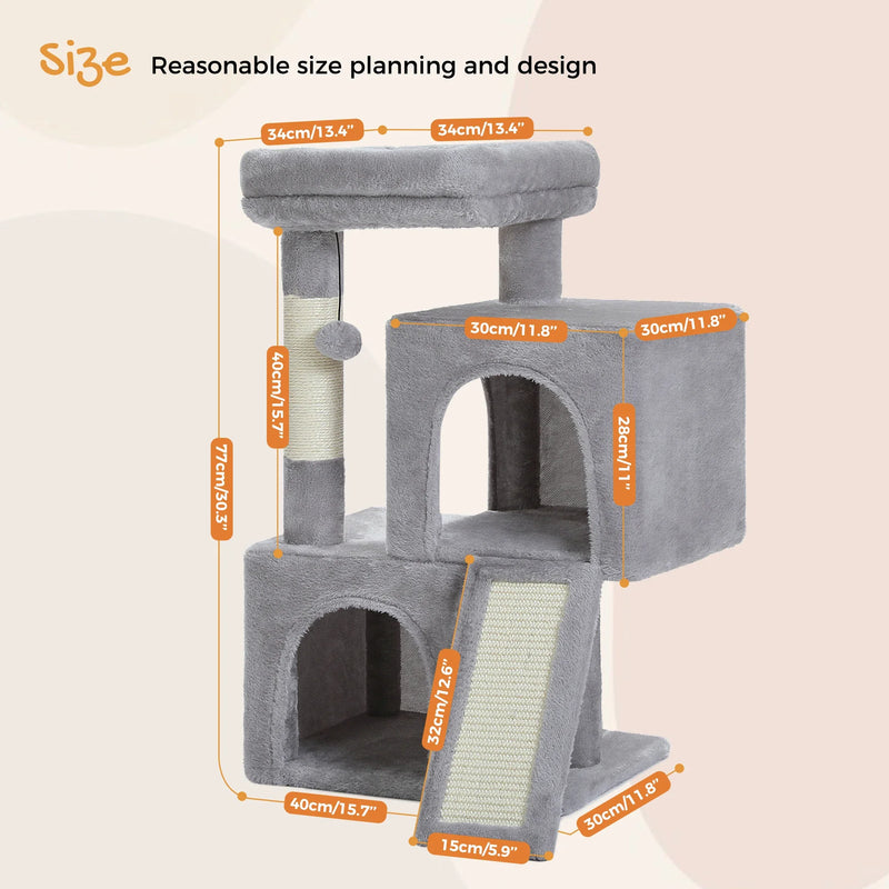 Pequlti 104cm Multi-Level Cat Tree with 2 Condos - Wood