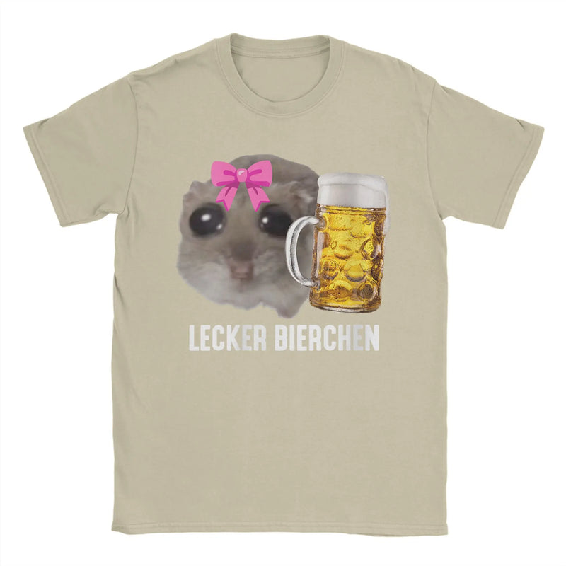 Delicious Beers Sad Hamster Meme Men's T Shirt Lecker Bierchen Vintage Tees Short Sleeve O Neck T-Shirt Cotton Adult Clothing