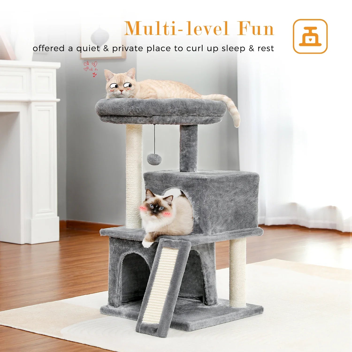 Pequlti Multi-Level Cat Tree Tower with Condo and Hammock