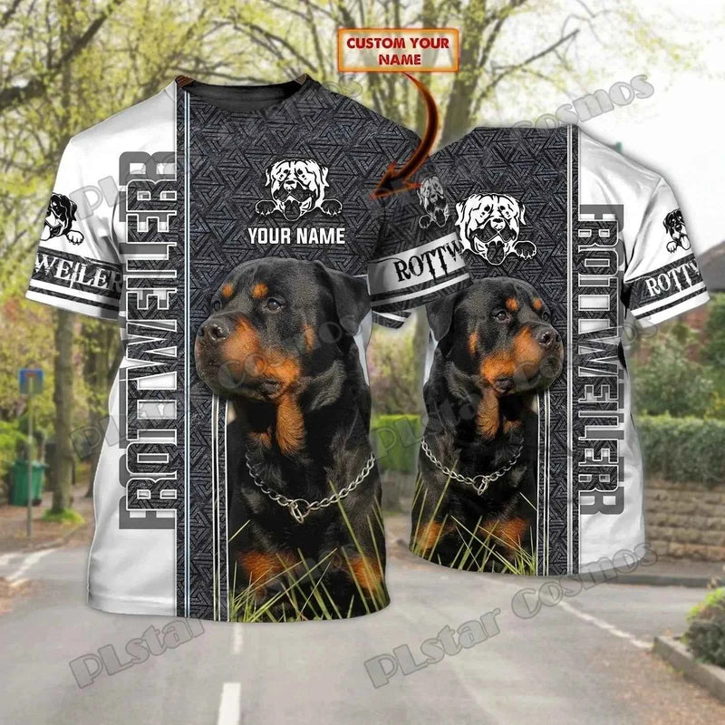 Personalized Name Rottweiler Never Walk Alone 3D Printed Men's T-Shirt Summer Casual Unisex Tee shirt Gift For Dog Lovers TTD21