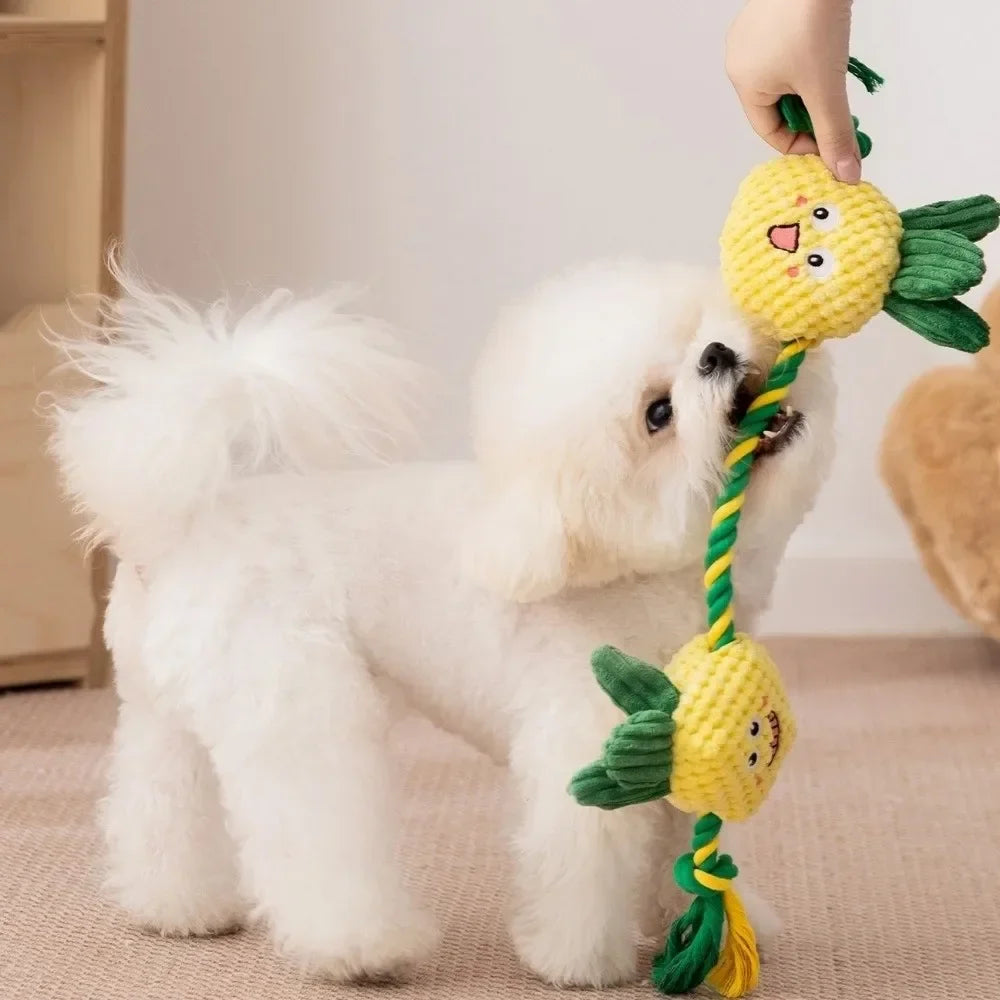 Dog Teeth Cleaning Toy Fruit Shape Bite Resistant Dog Plush Toy Built-in Sounder Can Bite Vocal Squeaky Dog Toy