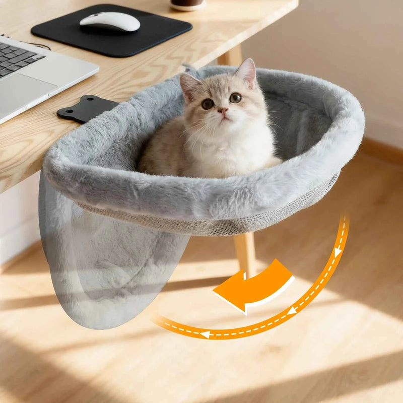 Cat Desk Bed One-Click Folding Sunken Design Space-Saving Semi-Circular Cat Desk Hammock Perch For Home Office Indoor Cats