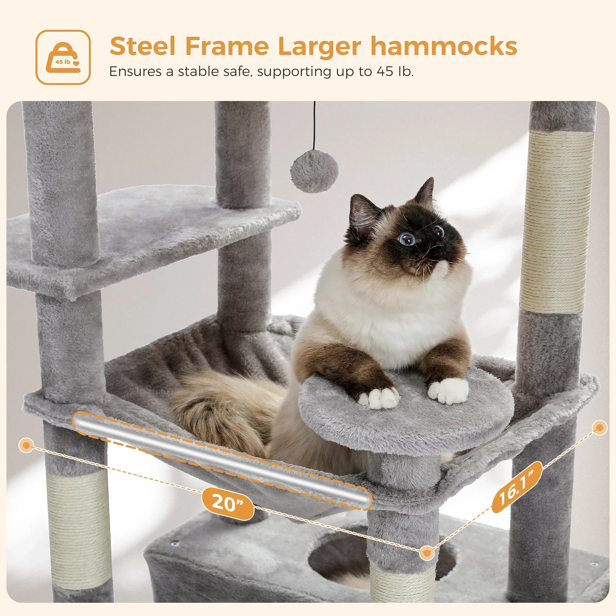 Pequlti 72" Multi-Level Cat Tree Tower with Condo & Hammock