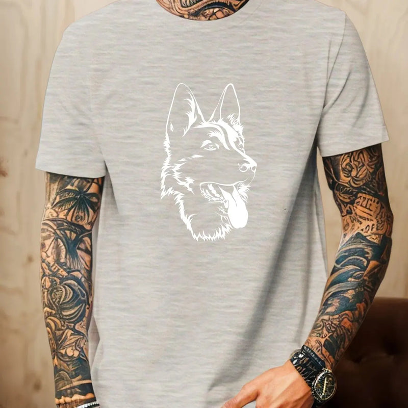2026 Men's German Shepherd Print 100% Pure Cotton Round Neck T-shirt Casual Summer Outdoor Soft Breathable Short Sleeved Shirt
