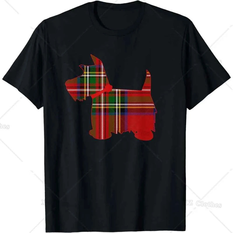Scottie Dog Scottish Terrier Royal Stewart Tartan Red Plaid T-Shirt for Women Men