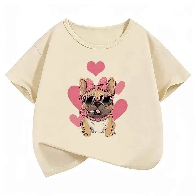 Summer Spring Fashion Cute French Bulldog Design Printed T Shirts short sleeve Kids Children's T-shirt Boys Girls Casual Top Tee