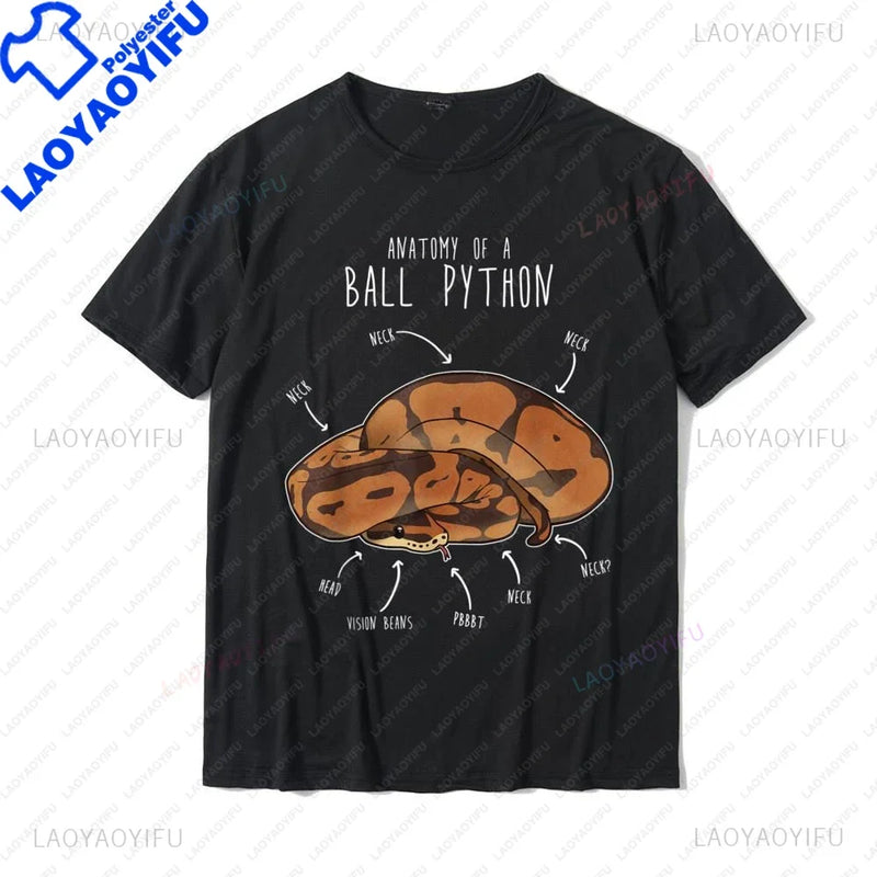 Retro Printed Anatomy of A Ball Python Funny Pet Reptile Snake Lover T-Shirt Summer Style Casual Fashion Loose Y2K Man Clothing