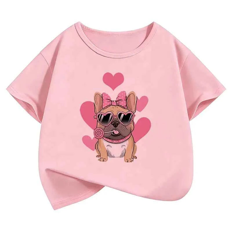 Summer Spring Fashion Cute French Bulldog Design Printed T Shirts short sleeve Kids Children's T-shirt Boys Girls Casual Top Tee