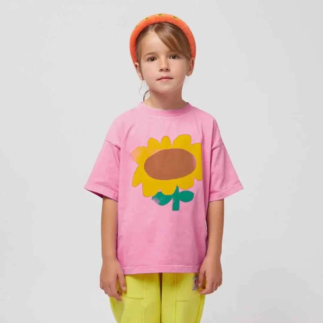 Boys Sun Flower T-shirts 2025 Summer Dog Tees for Kids Short-sleeve Girls Tops Cotton Children Shirts Baby Boys T Shirt