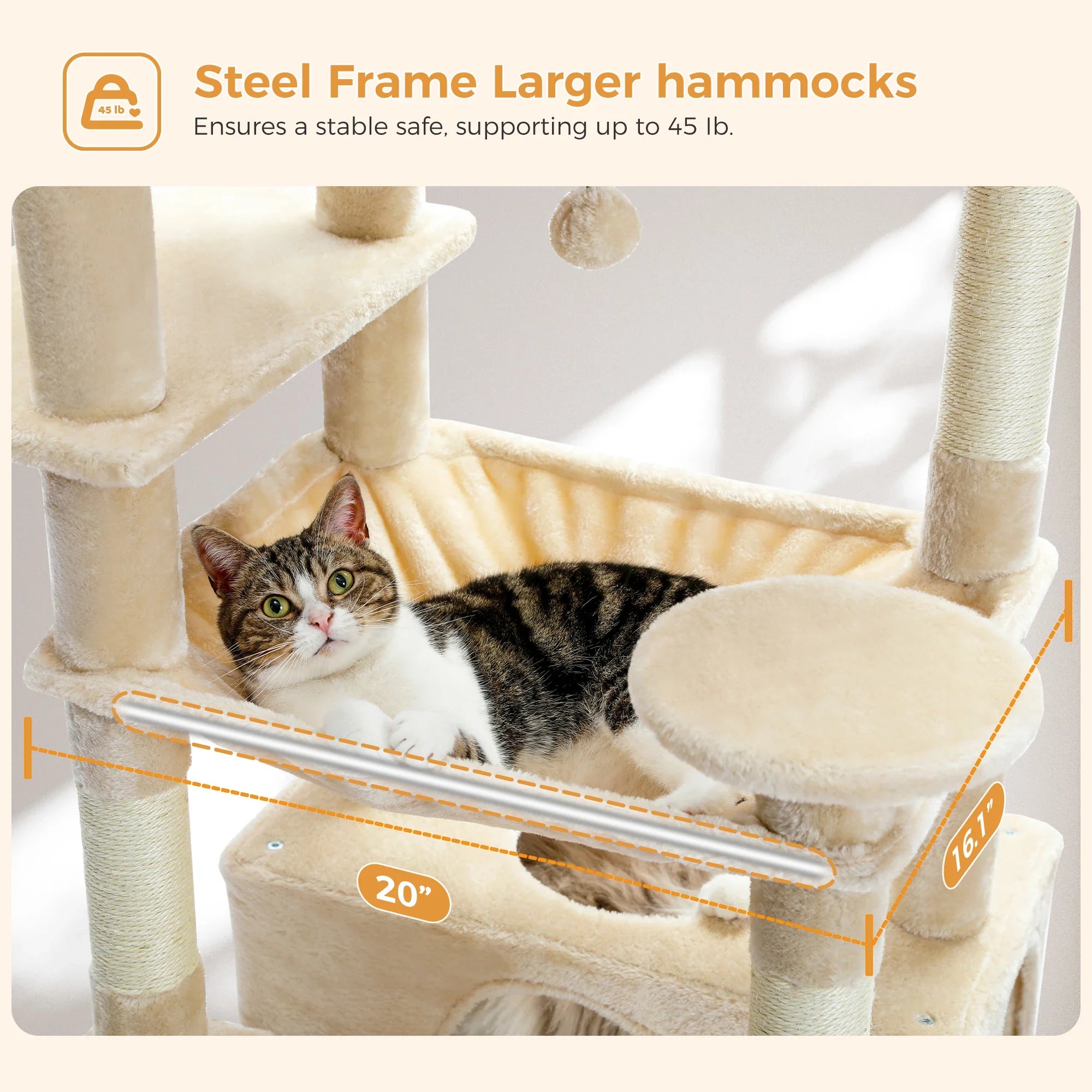 Pequlti 72" Multi-Level Cat Tree Tower with Condo & Hammock