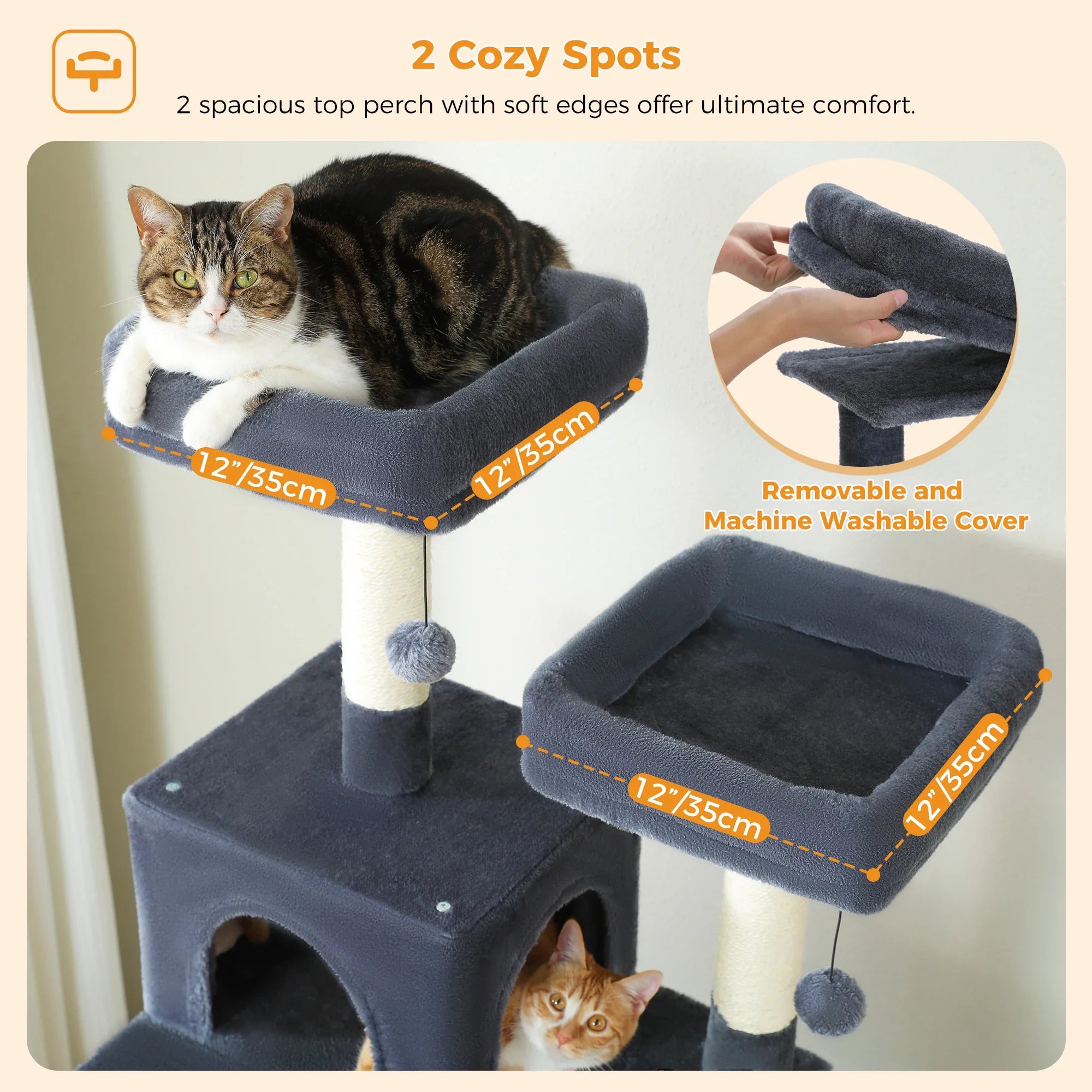 PAWZ Road Large Cat Tree Tower - 72" Multi-Level with Condo Grey