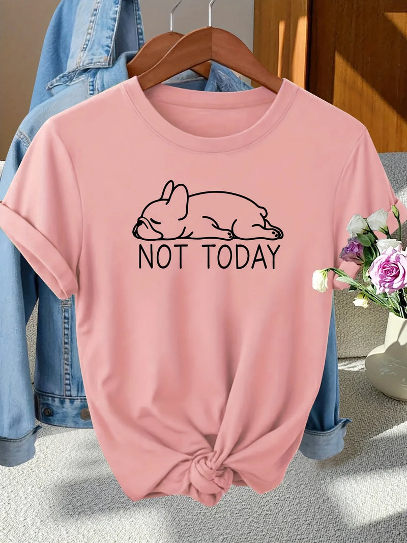 Not Today French Bulldog Women's Tee - Lazy Dog Graphic, Casual Gray Top