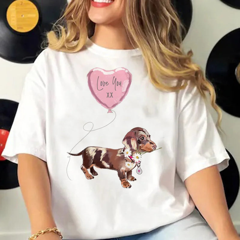 Dachshund t shirt women active wear summer funny Tee girl comic 2000s funny clothing