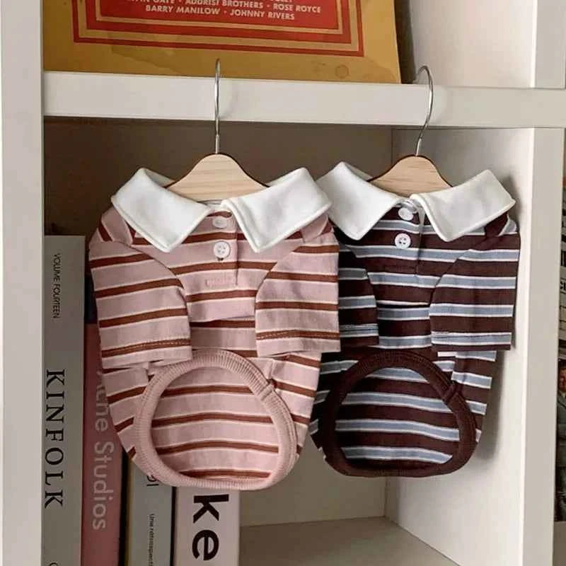 Pet Breathable T-shirt Trendy Striped Dog Clothes Summer Shirt Collar Teddy Tank Top Bichon Frise Fashion Short Sleeve