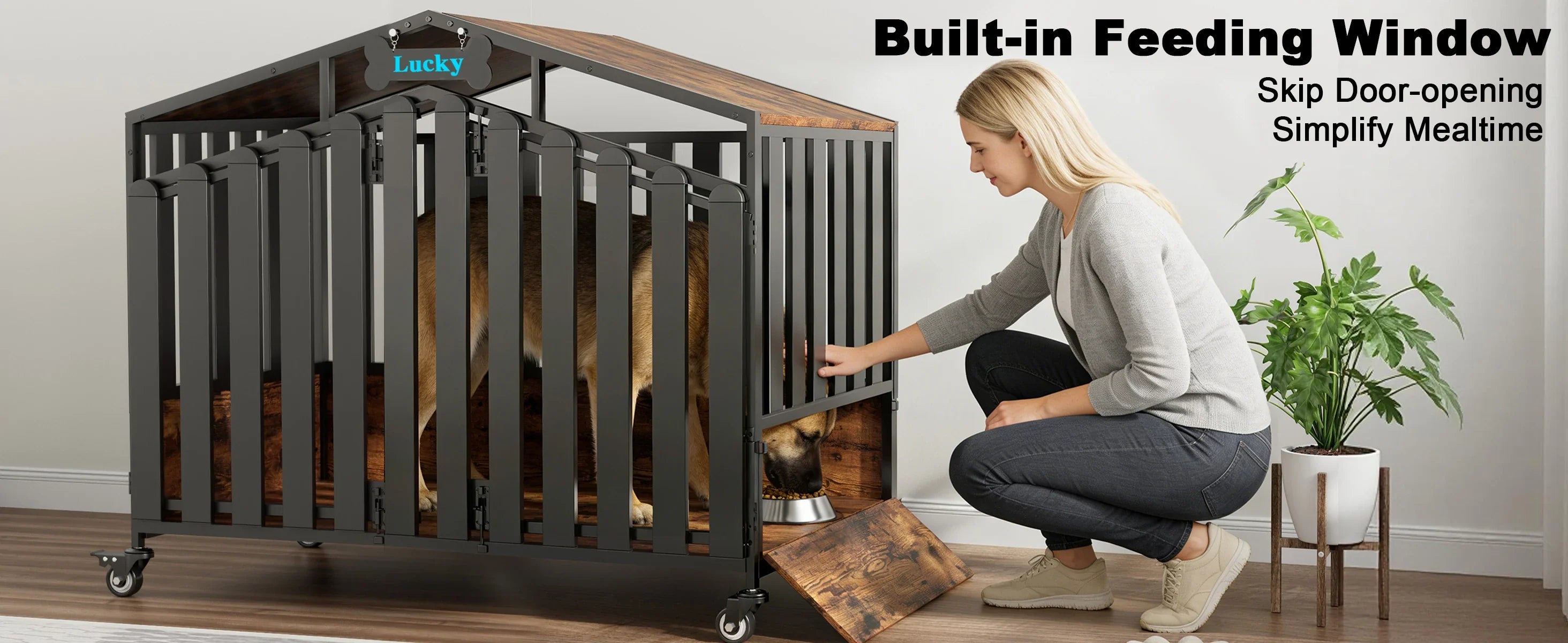 Heavy Duty Dog Crate Furniture with Wheels for Large Dogs