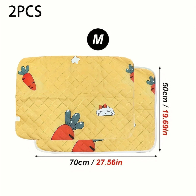 2 Sets of Aesthetically Pleasing Rabbit-Shaped and Carrot-Shaped Pee Pads - Reusable, Super Absorbent, Washable Small Pet Potties Suitable for Guinea Pigs, Hamsters, Rabbits, Etc. - Easy-To-Clean Cage Liners, Odor-Resistant,