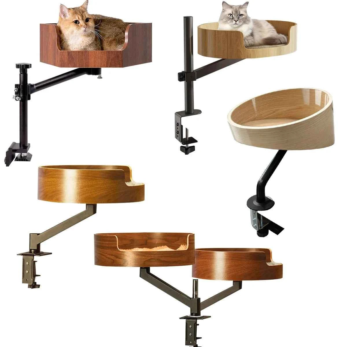Height-Adjustable Wooden Cat Desk Bed - Metal Frame Safe Cat Rack, Top Choice for Cat Lovers