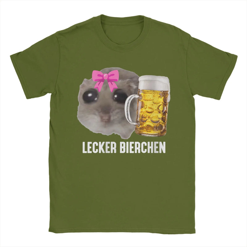 Delicious Beers Sad Hamster Meme Men's T Shirt Lecker Bierchen Vintage Tees Short Sleeve O Neck T-Shirt Cotton Adult Clothing