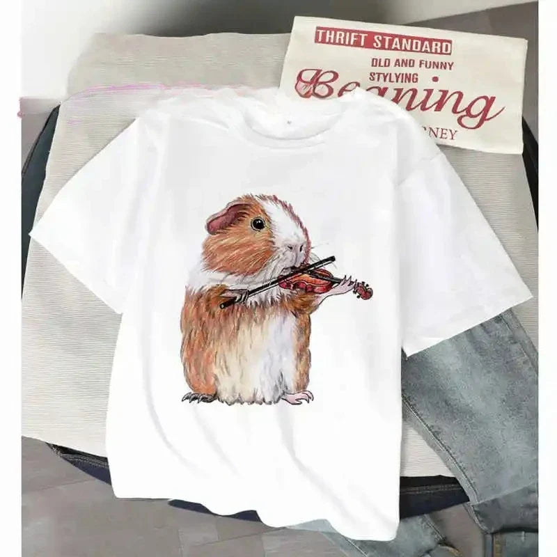 Women’s Funny T Shirt Guinea Pig Summer Short Sleeves 2025 Harajuku Kawaii Animals  T-Shirt Female Fashion Tops Graphic T Shirts