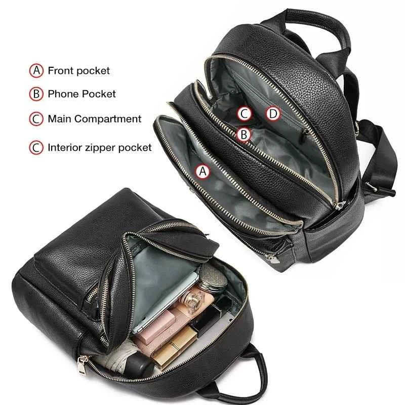 FOXER Brand Genuine Leather + Microfiber Women's Backpack Fashion Female Travel Bag Large Capacity Waterproof Backpack