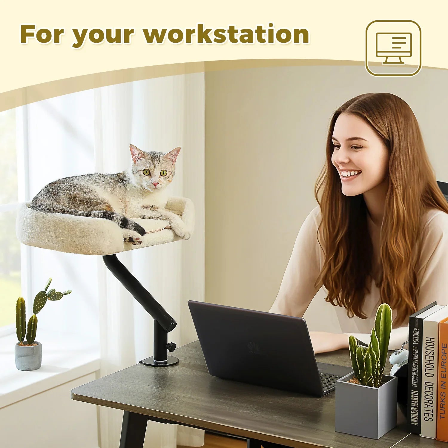 Cat Desk Bed, 360 Rotatable Cat Bed Stand for Indoor Cats, Adjustable Cat Basket, Cats Hammock for Table, Soft Cat Bed for Desk