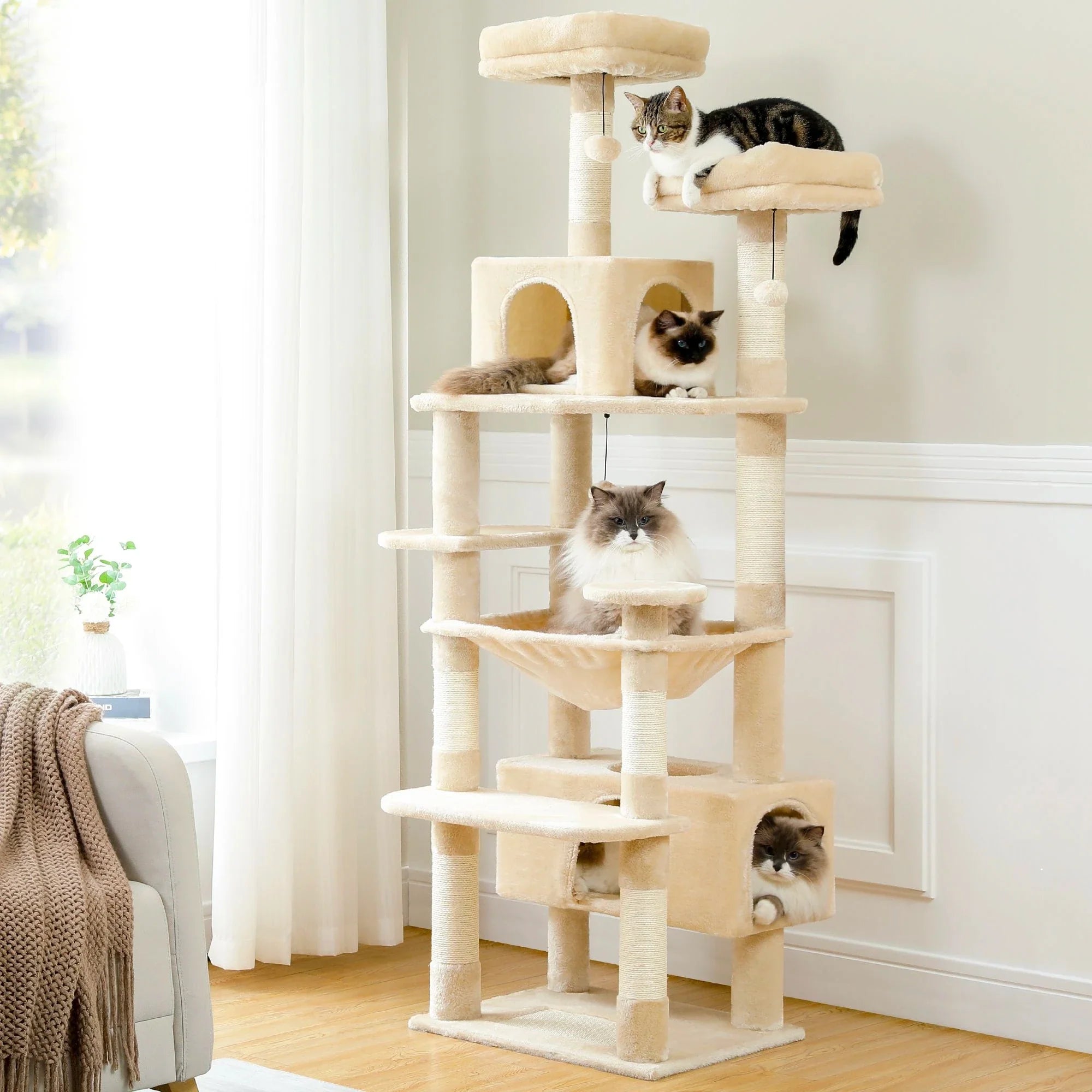 Pequlti 72" Multi-Level Cat Tree Tower with Condo & Hammock