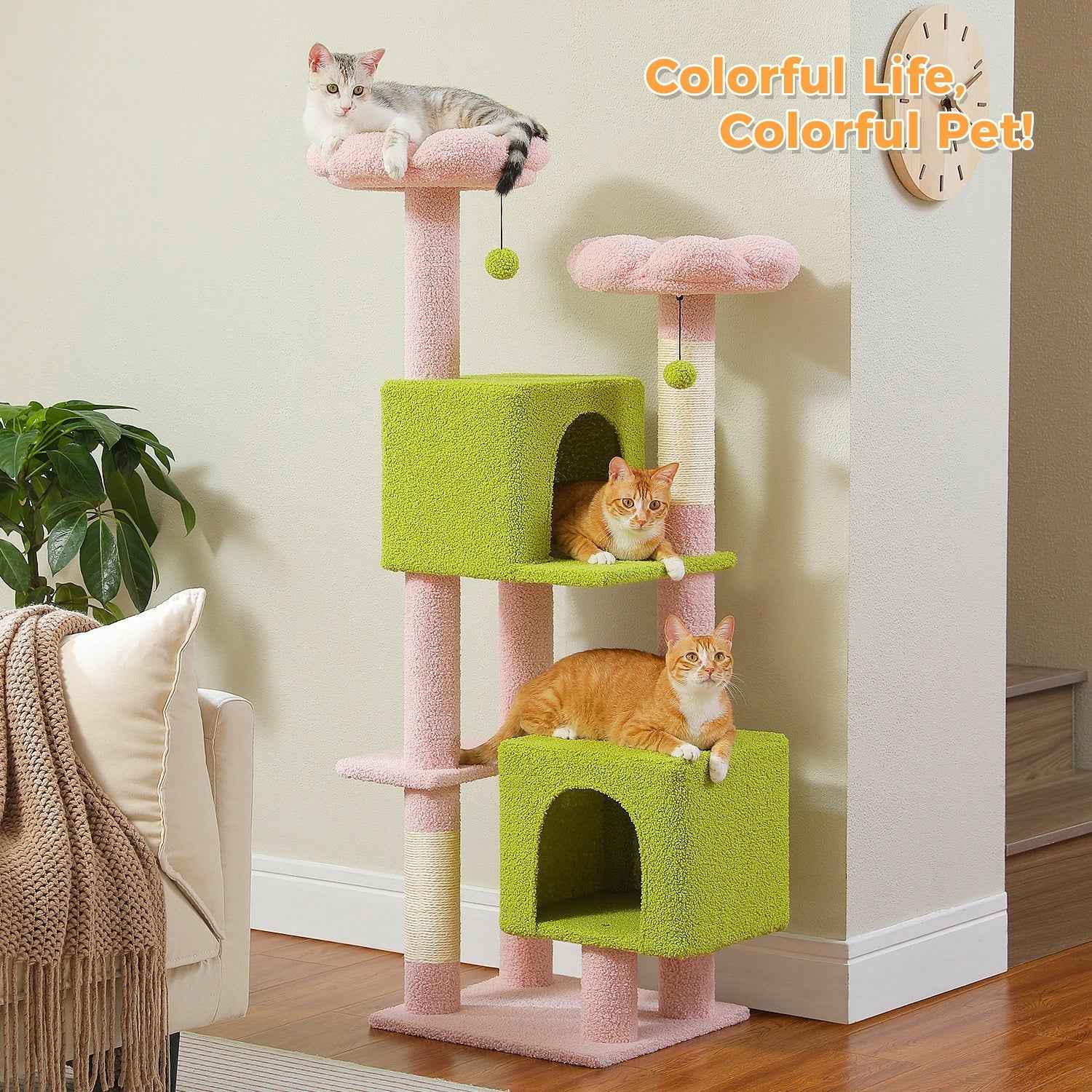 PAWZ Road Cactus Cat Tree - 133cm Tower with 2 Condos & Perches