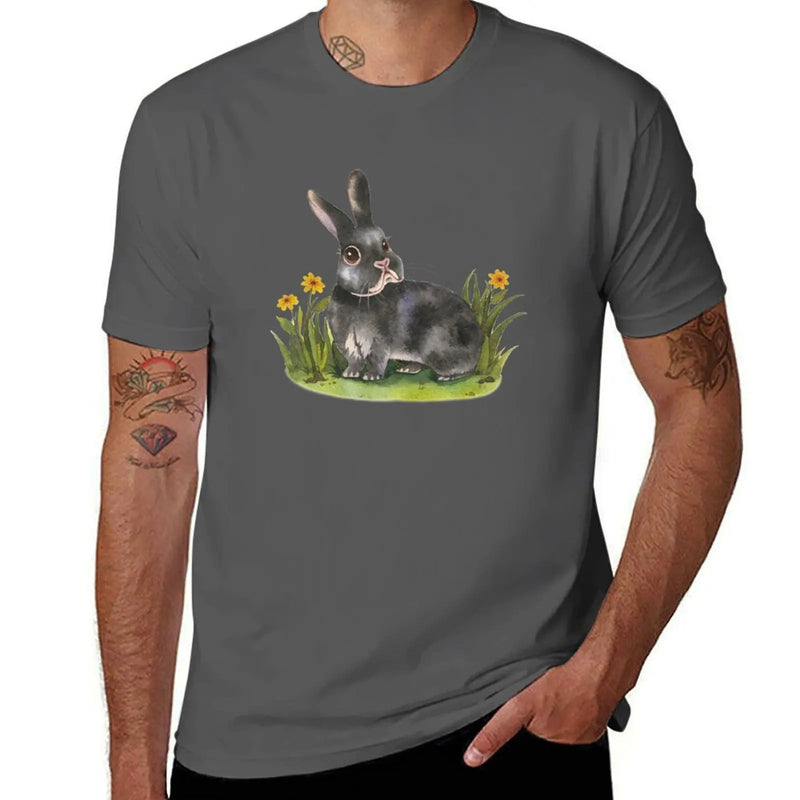 black netherland dwarf rabbit T-Shirt Casual Pattern Print Tee Shirt
