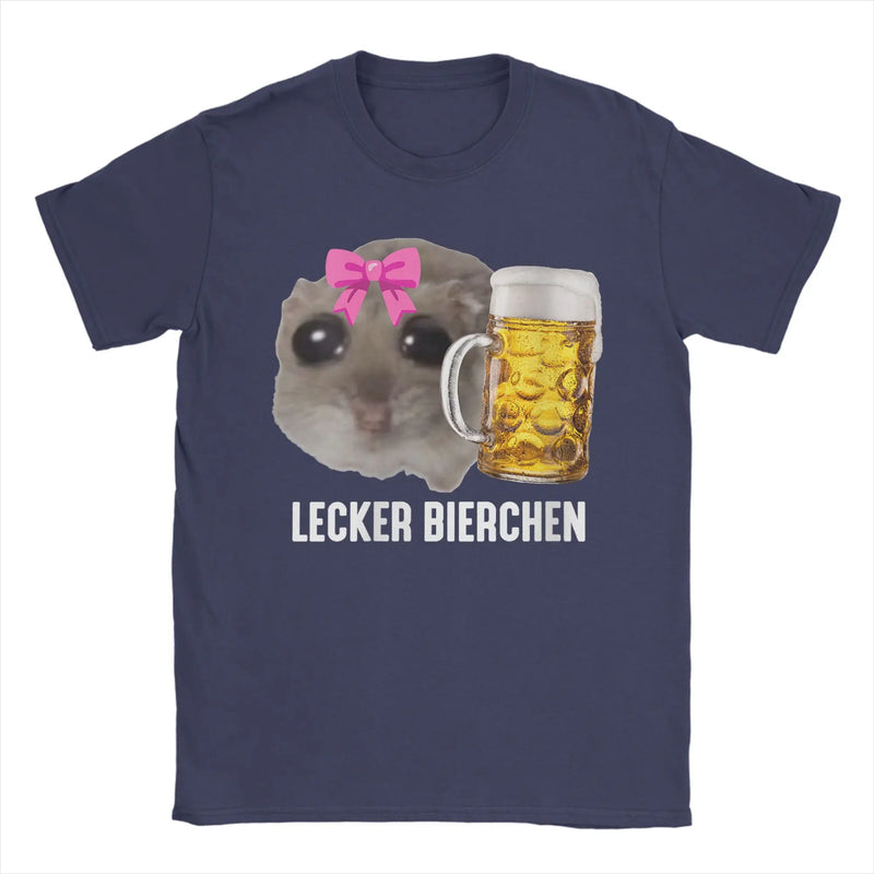 Delicious Beers Sad Hamster Meme Men's T Shirt Lecker Bierchen Vintage Tees Short Sleeve O Neck T-Shirt Cotton Adult Clothing