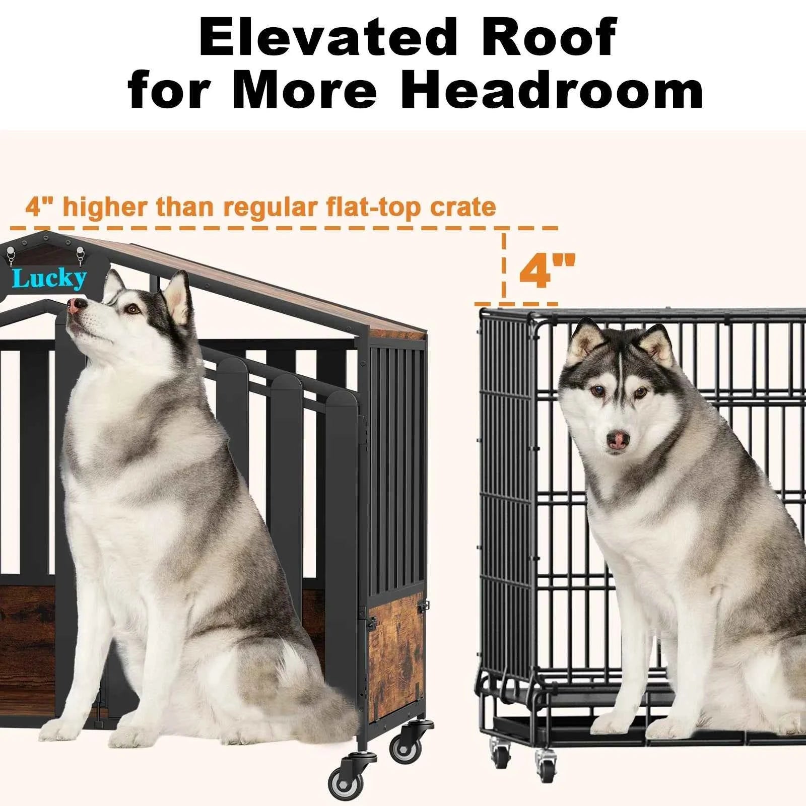 Heavy Duty Dog Crate Furniture with Wheels for Large Dogs