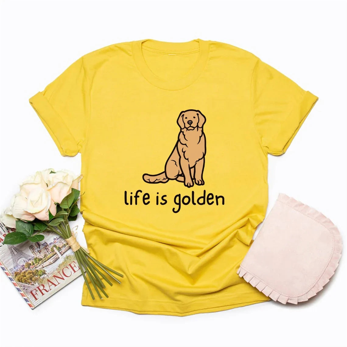Cute Golden Retriever Dog Mom Tshirt Life Is Golden Shirt O-Neck T-shirts Casual Short Sleeve Tee English Retriever Gift Y2K Top