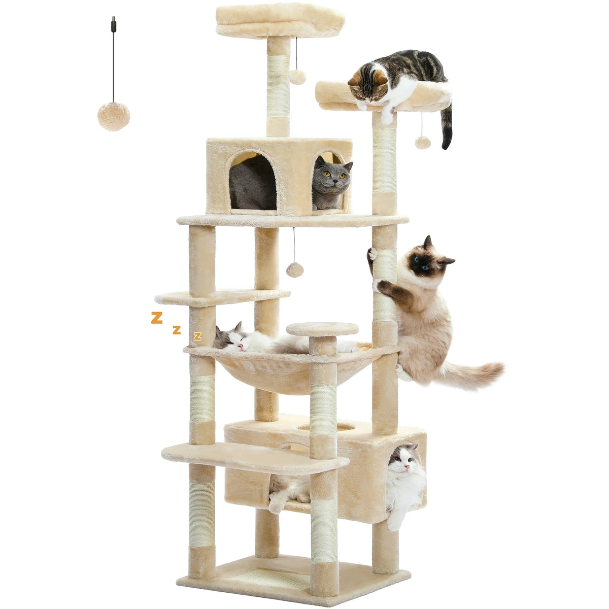 Pequlti 72" Multi-Level Cat Tree Tower with Condo & Hammock