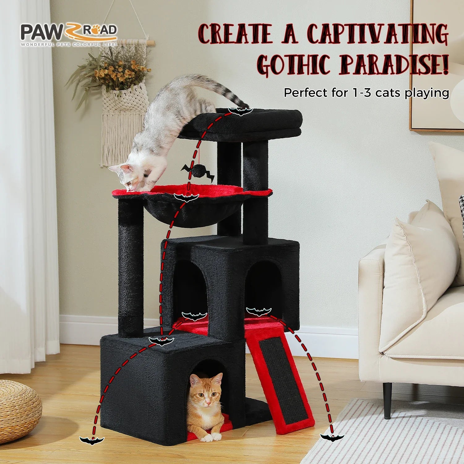 Pequlti Multi-Level Cat Tree Tower with Condo and Hammock