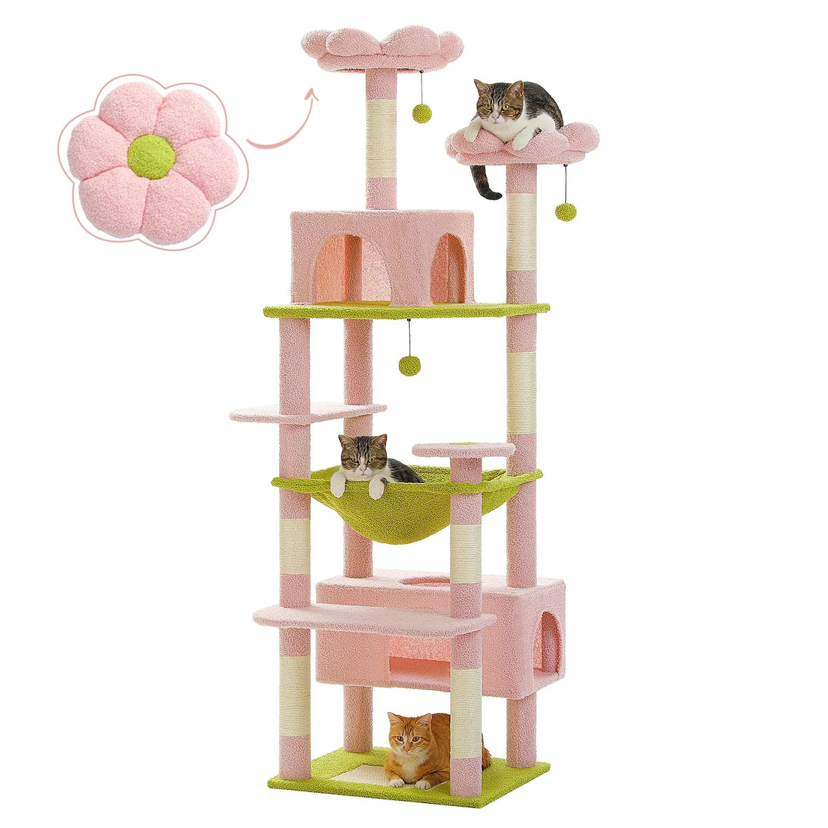 Pequlti 72" Multi-Level Cat Tree Tower with Condo & Hammock