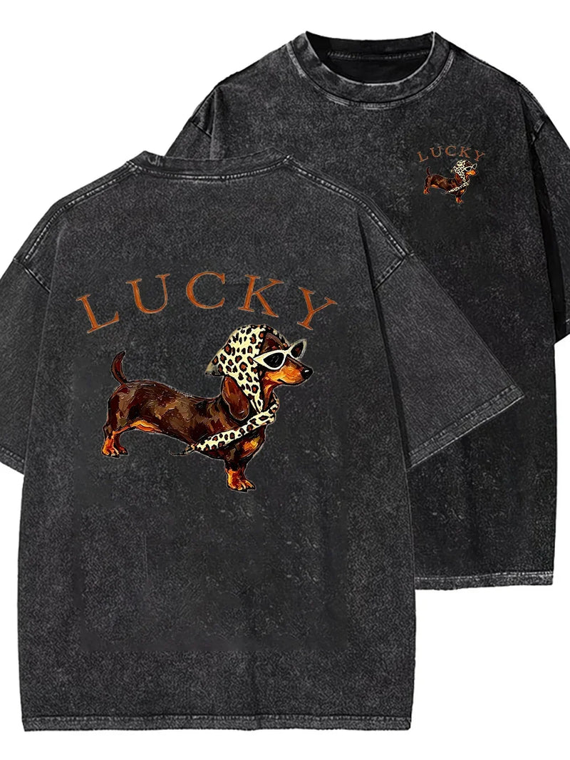 Cute Dachshund Dog Graphic Washed T Shirt Women Funny Puppy Print Tee Vintage Harajuku Streetwear Casual Short Sleeve