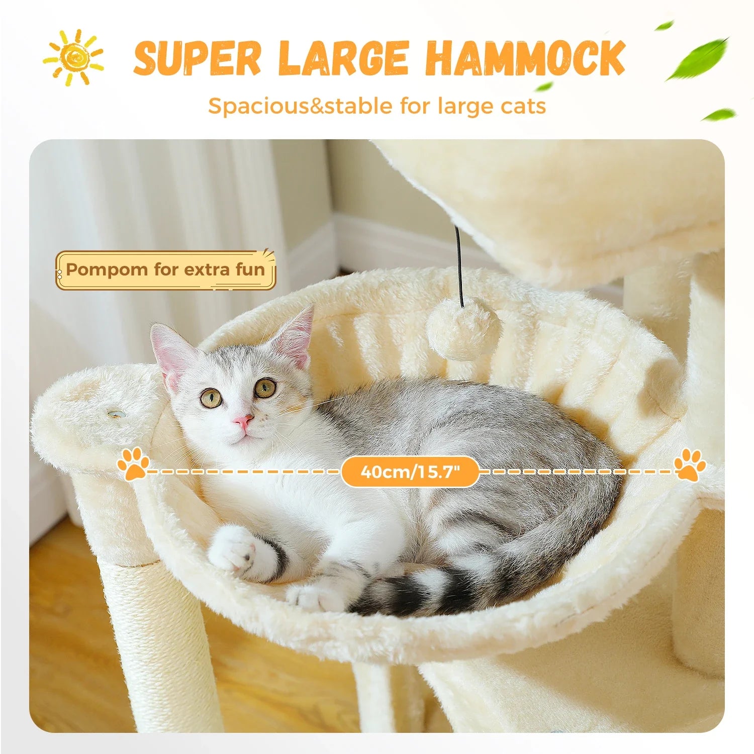 PAWZ Road Large Multi-Level Cat Tree with Condo and Hammock
