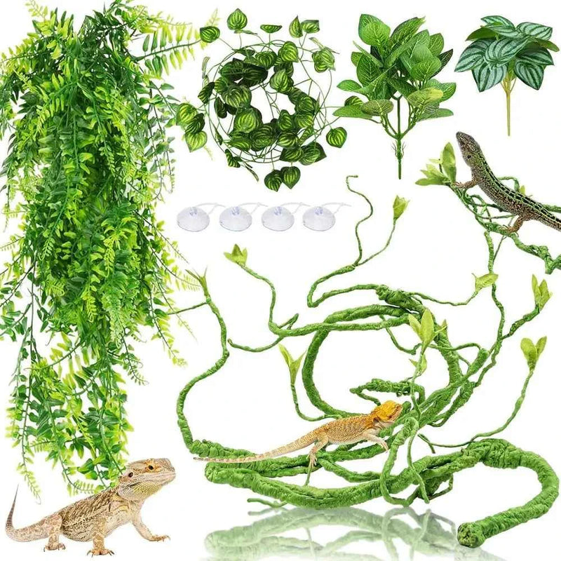 Bearded Dragon Habitat Accessories: Hanging Plants, Artificial Leaves, Hides for Leopard Geckos, Chameleons, and Snakes