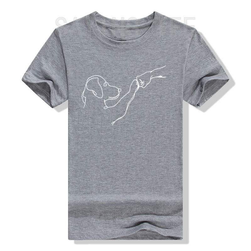 Dog and People Punch Hand Dog Man Friendship Bump Dog's Paw T-Shirt Animal Lover Comics Graphic Tee Tops Funny Mama Daddy Gifts